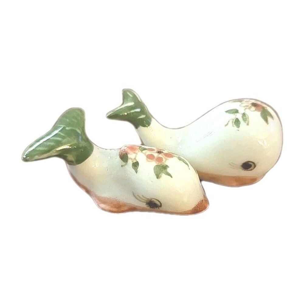 Miniature Whale Porcelain Figurines Set Of 2 Handmade